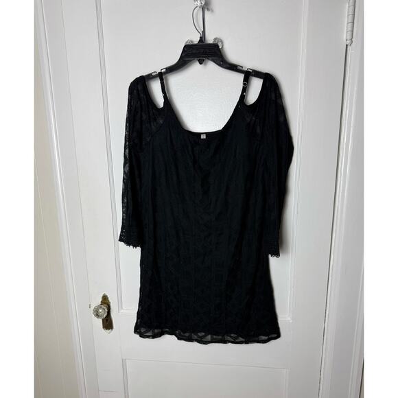 Xhilaration Mini Dress Women's Small Black Lace Cold Shoulder Long Sleeve Boho - Picture 1 of 6